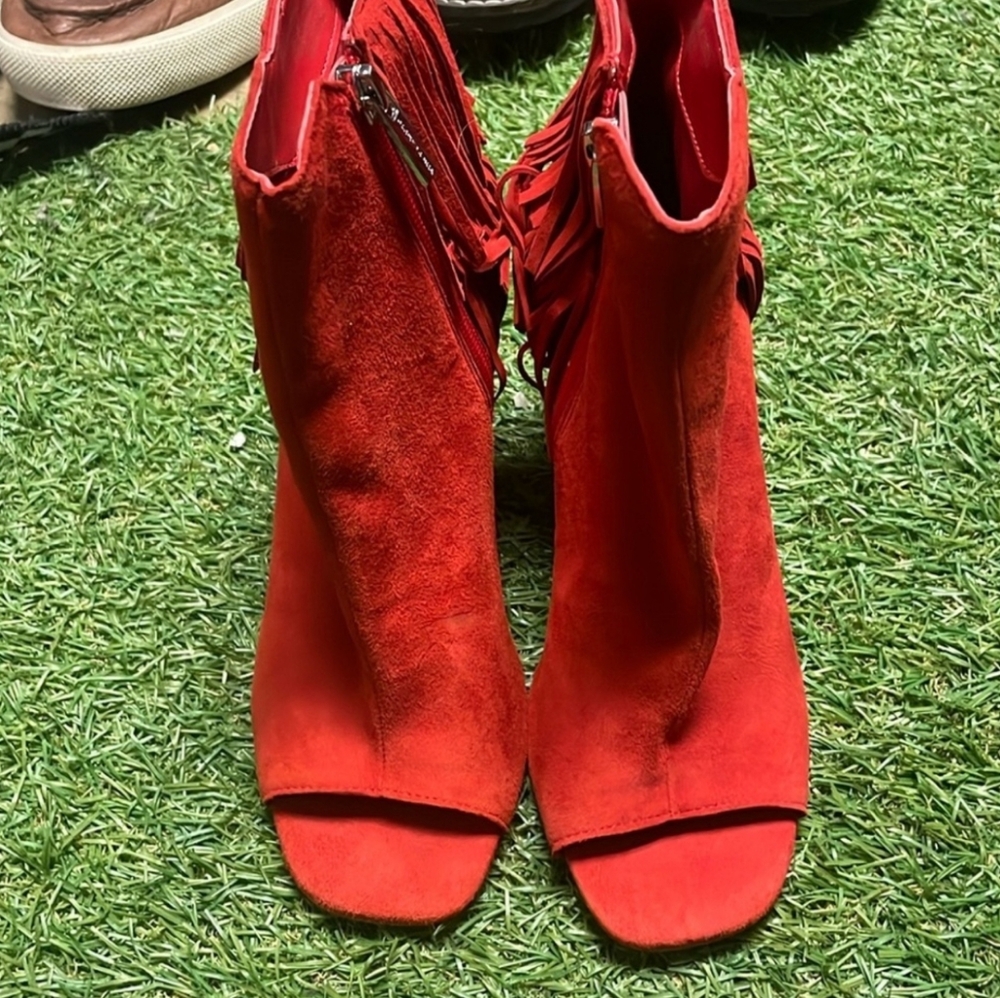 Red Peep Toe Fringe Ankle Booties NWT size 6